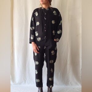 Floral Black Button-Up Jumpsuit